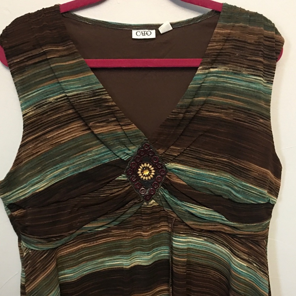 Cato sleeveless chocolate & turquoise top